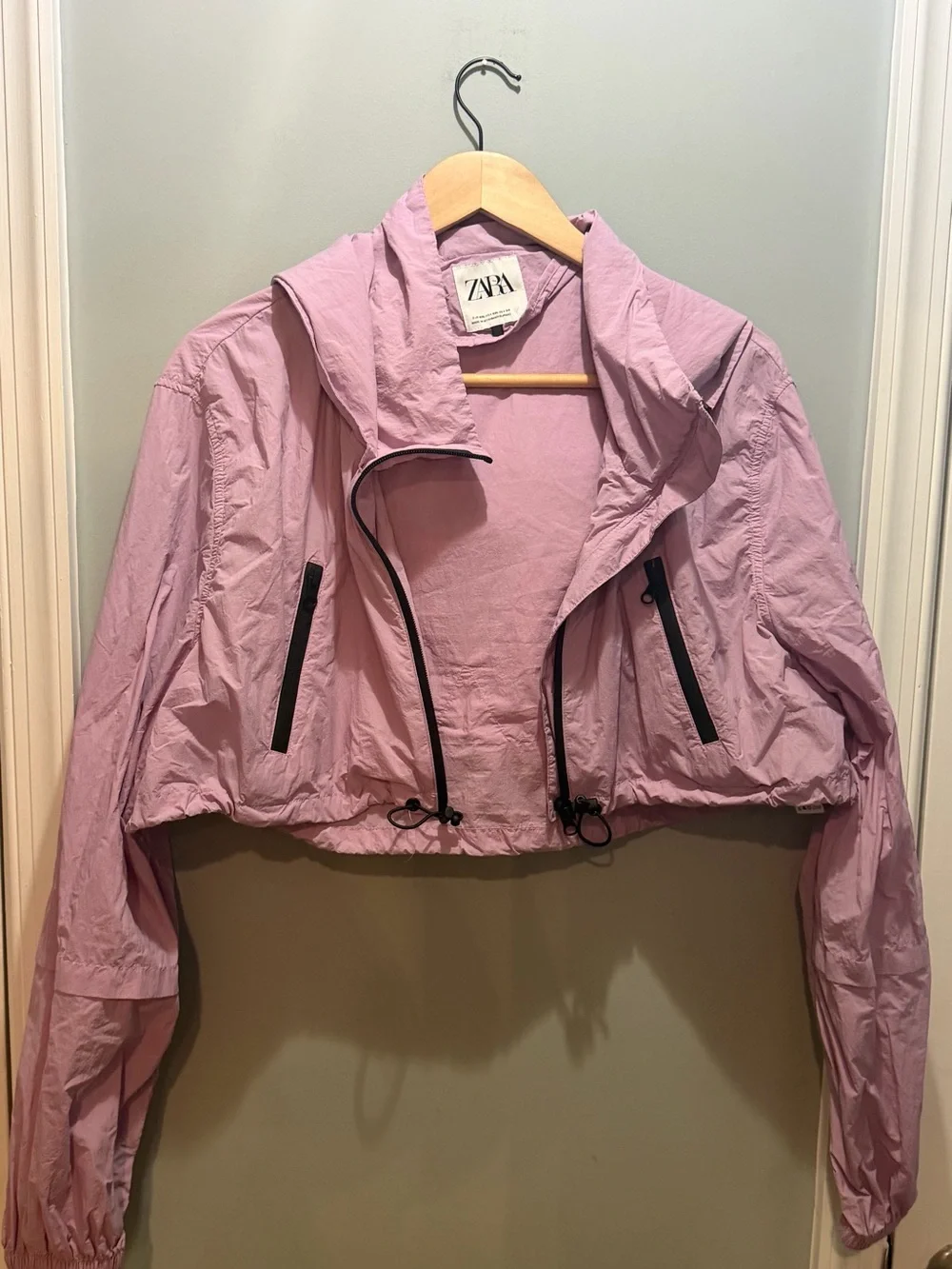 Zara Lilac Cropped Windbreaker Jacket with Hood